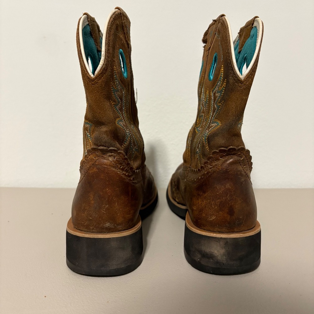Ariat Fatbaby Brown Leather Western Cowboy Boots Turquoise Embroidery Women's 9B - Picture 4 of 14